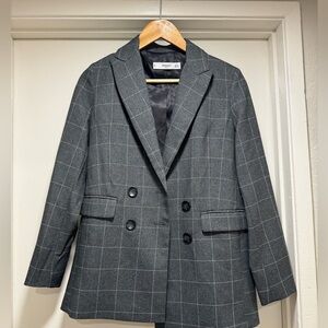 Mango Plaid Double Breasted Blazer